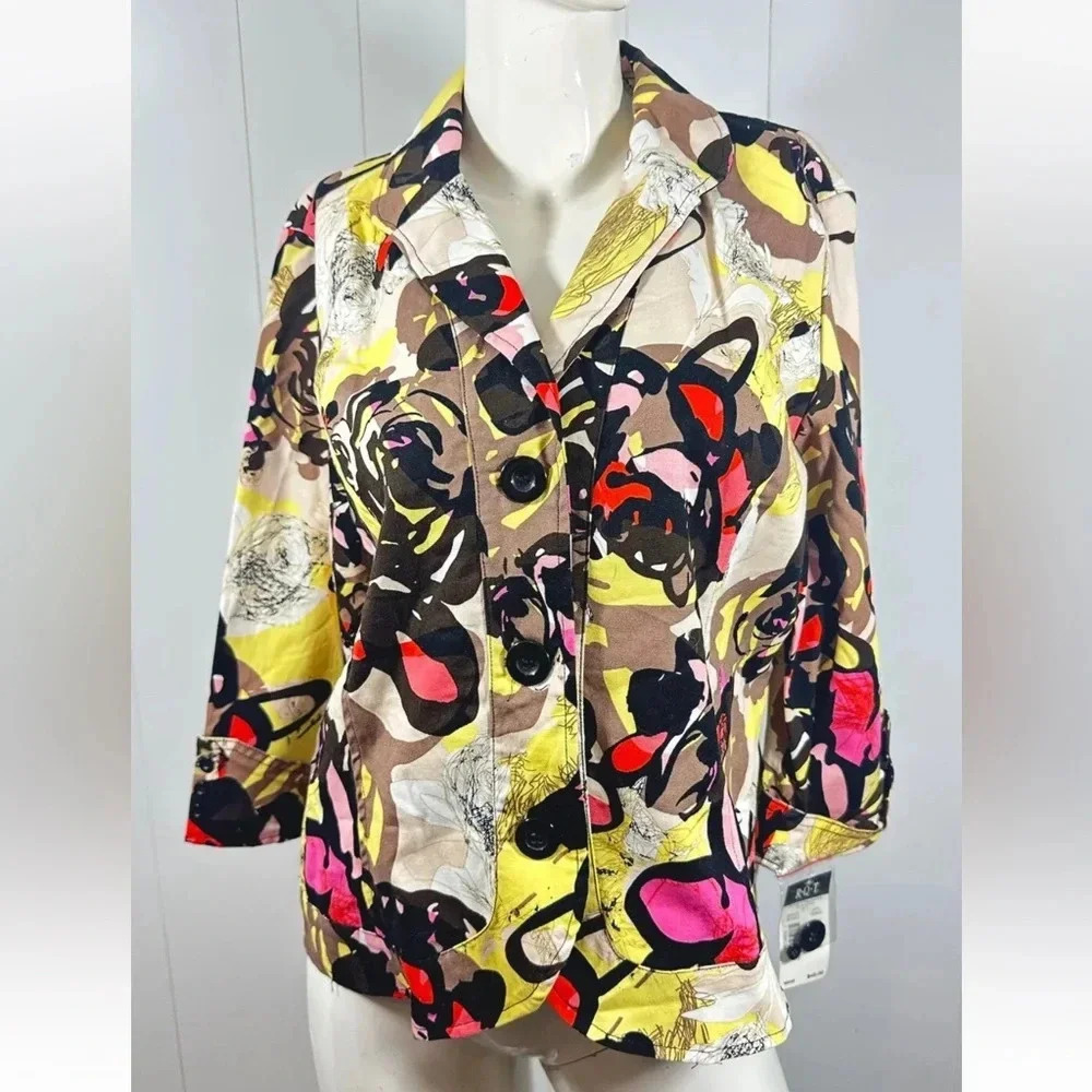 RQT Floral Print Lightweight Jacket 3/4 Sleeve Multicolor Sz XL